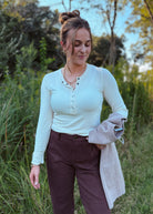Happiness Trails Boutique - Cream Henley long-sleeved top
