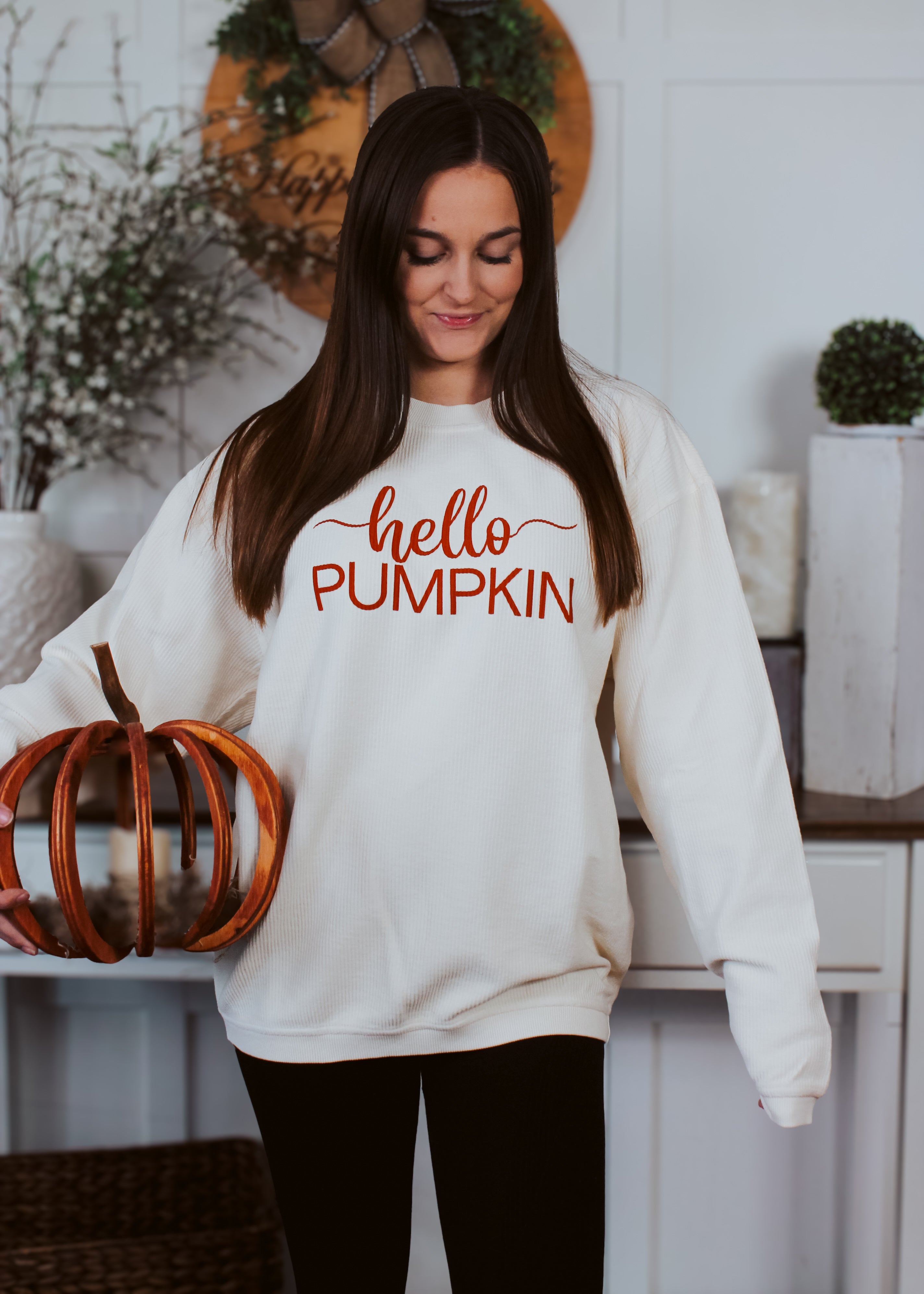 Happiness Trails Boutique - Hello Pumpkin Corded Sweatshirt