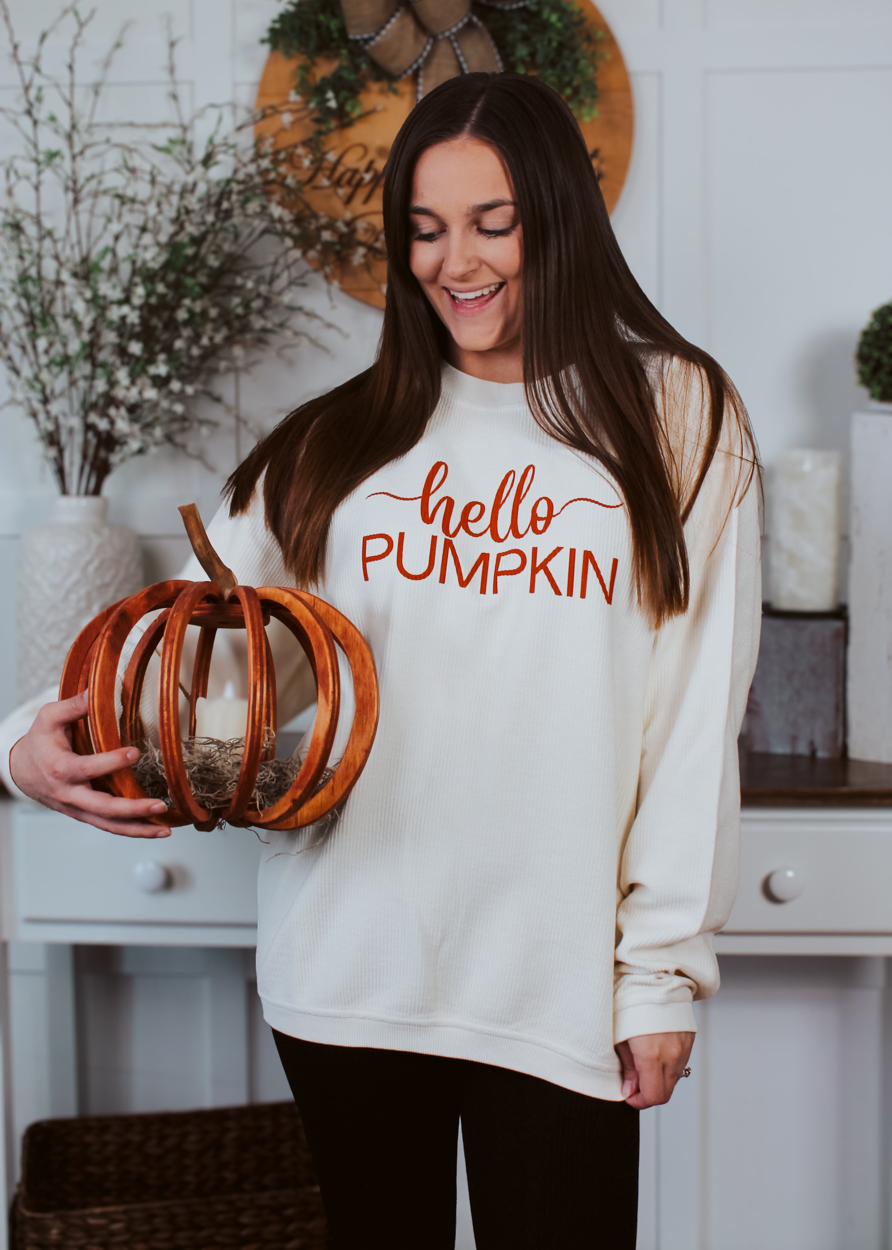 Happiness Trails Boutique - Hello Pumpkin Corded Sweatshirt