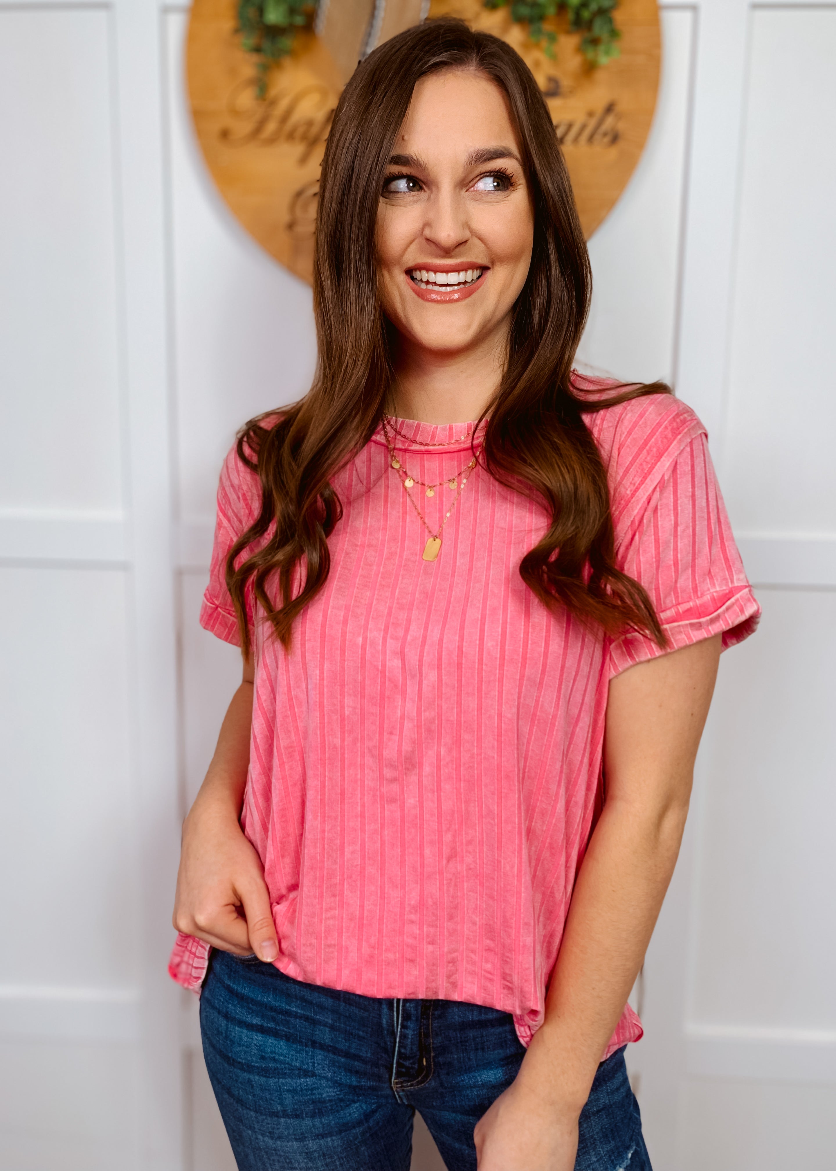Fuchsia ribbed short sleeve top
