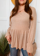 Beige babydoll long sleeve top