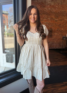 Happiness Trails Boutique - Taupe and white gingham dress