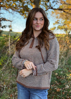 Happiness Trails Boutique - Mocha and cream striped hooded sweater