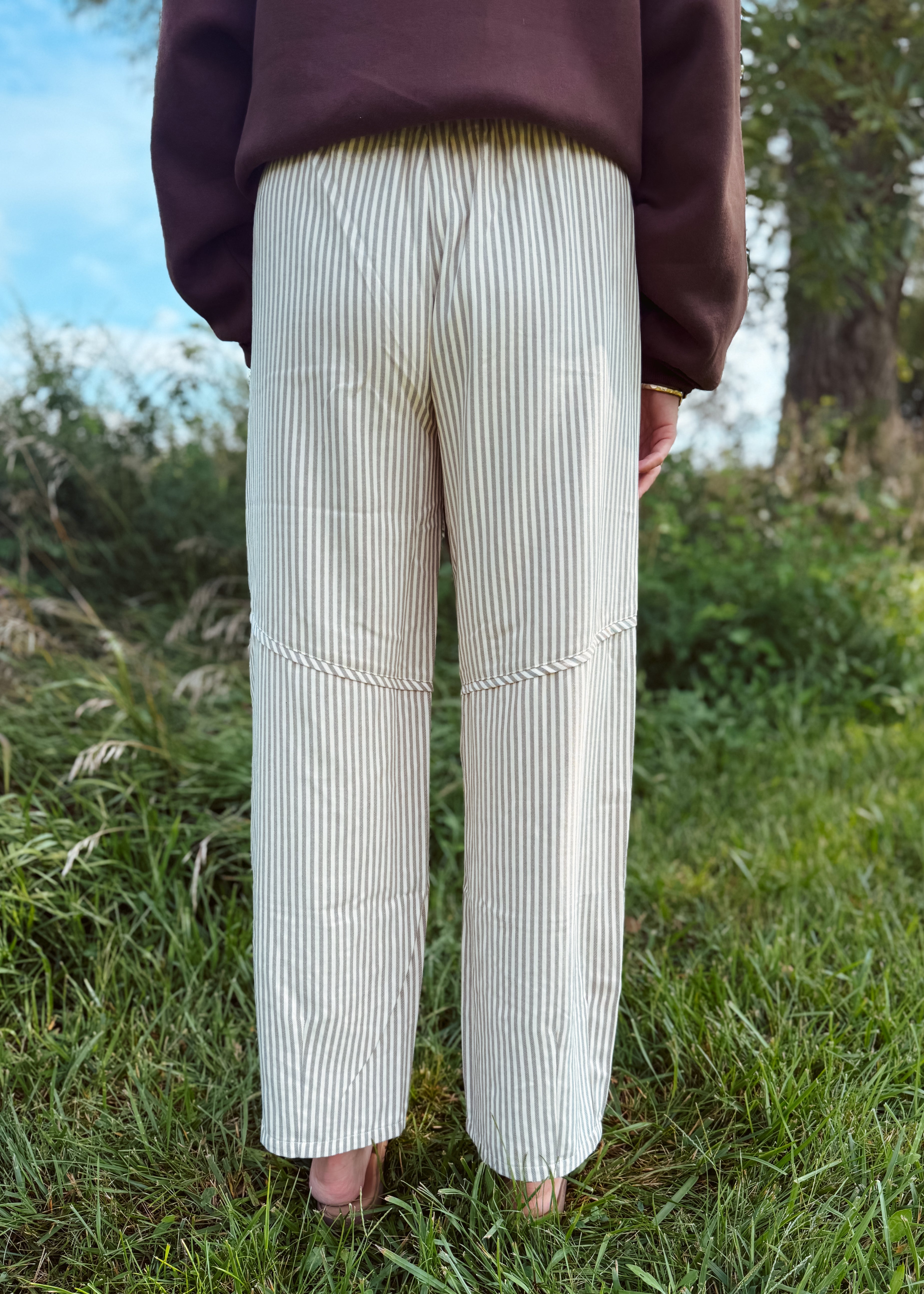 Happiness Trails Boutique - Cream/brown striped pants