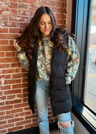 Happiness Trails Boutique - Black hooded long puffer vest