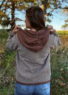 Happiness Trails Boutique - Mocha and cream striped hooded sweater