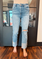 Happiness Trails Boutique - Risen high rise ankle straight wide cuffed jeans