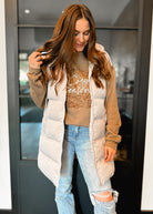 Happiness Trails Boutique - Beige hooded long puffer vest