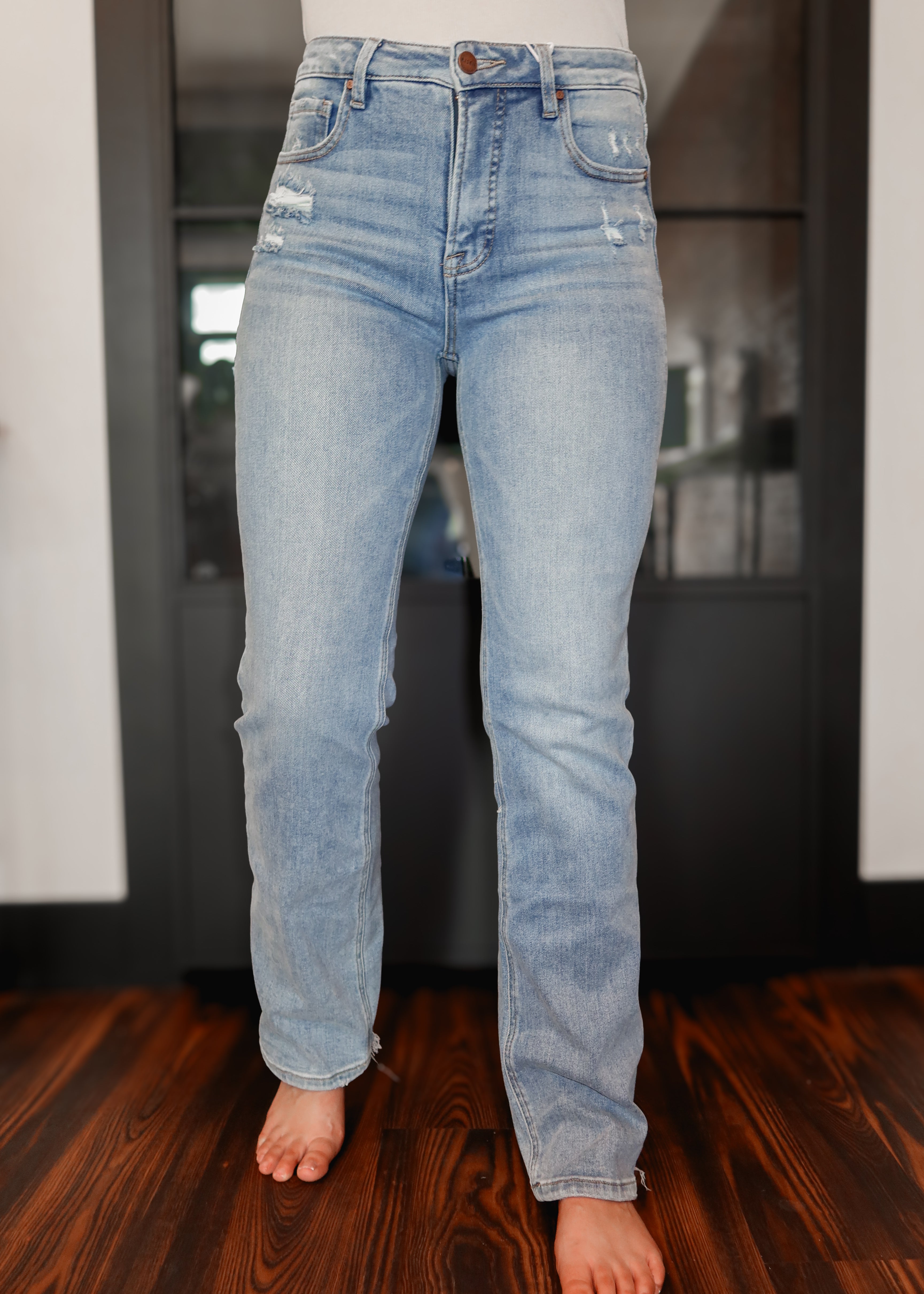 Happiness Trails Boutique - Risen high rise medium denim straight jeans