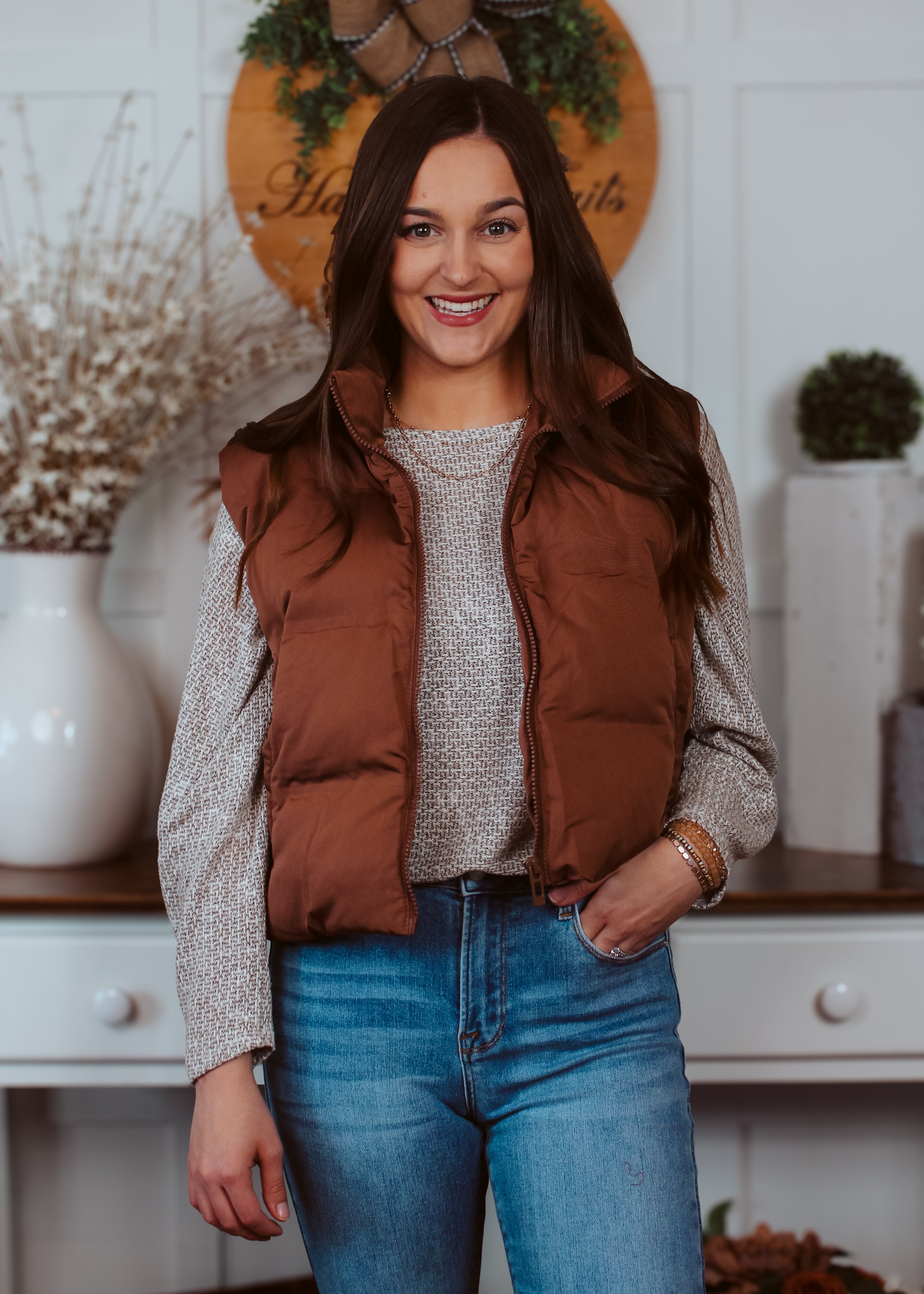Happiness Trails Boutique - Brown puffer vest