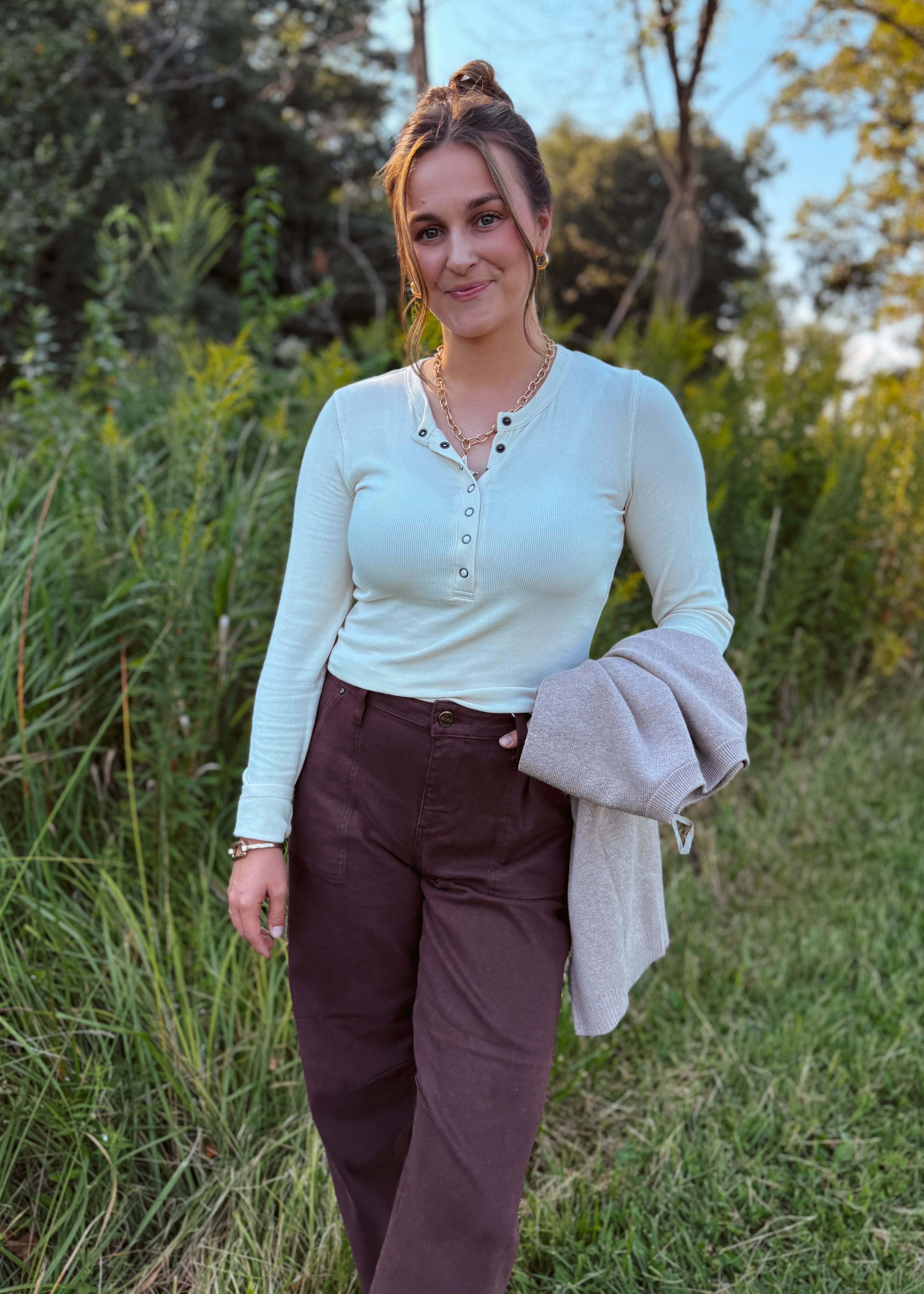 Happiness Trails Boutique - Cream Henley long-sleeved top