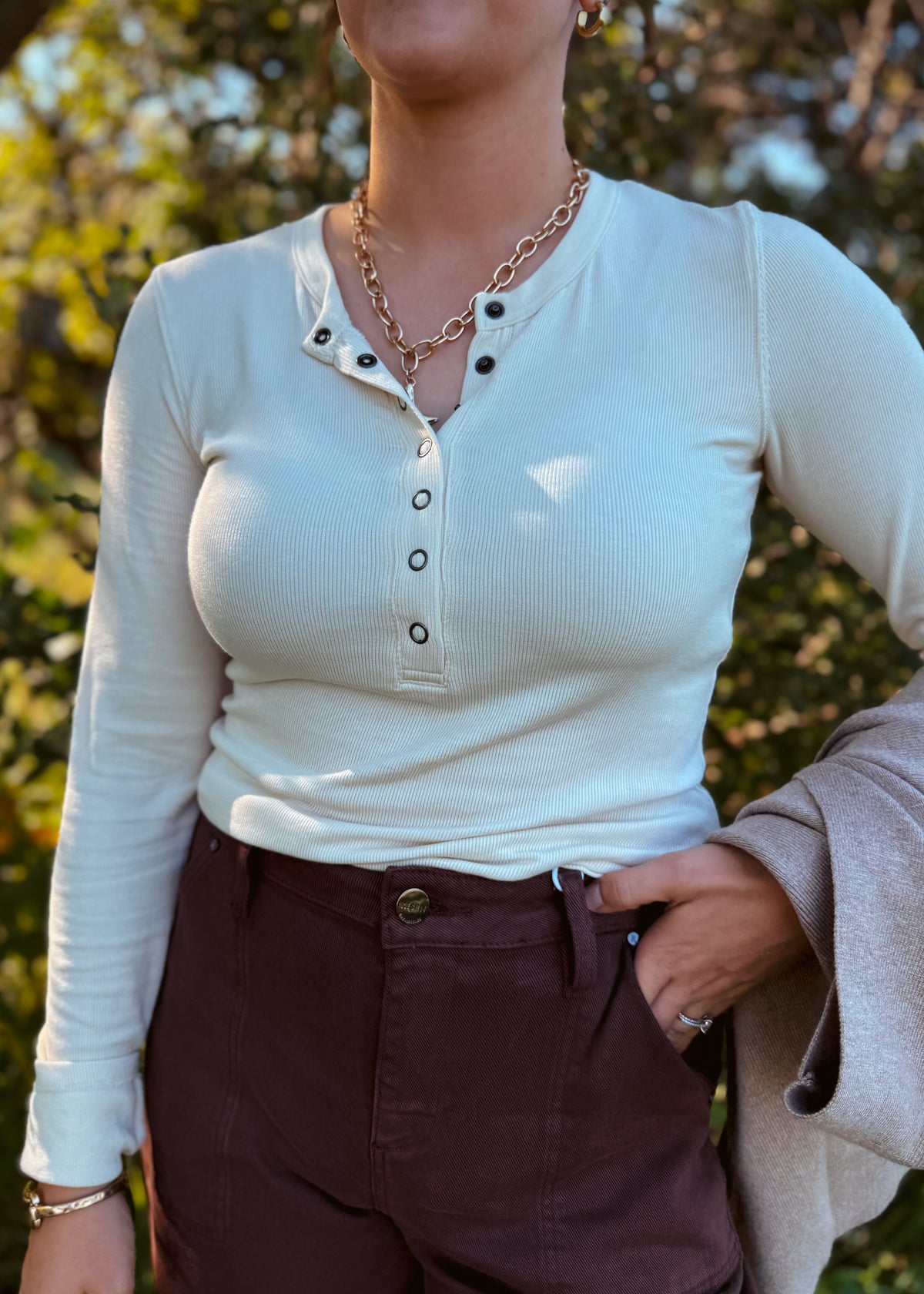 Happiness Trails Boutique - Cream Henley long-sleeved top