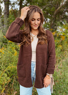 Happiness Trails Boutique - Chocolate knit cardigan