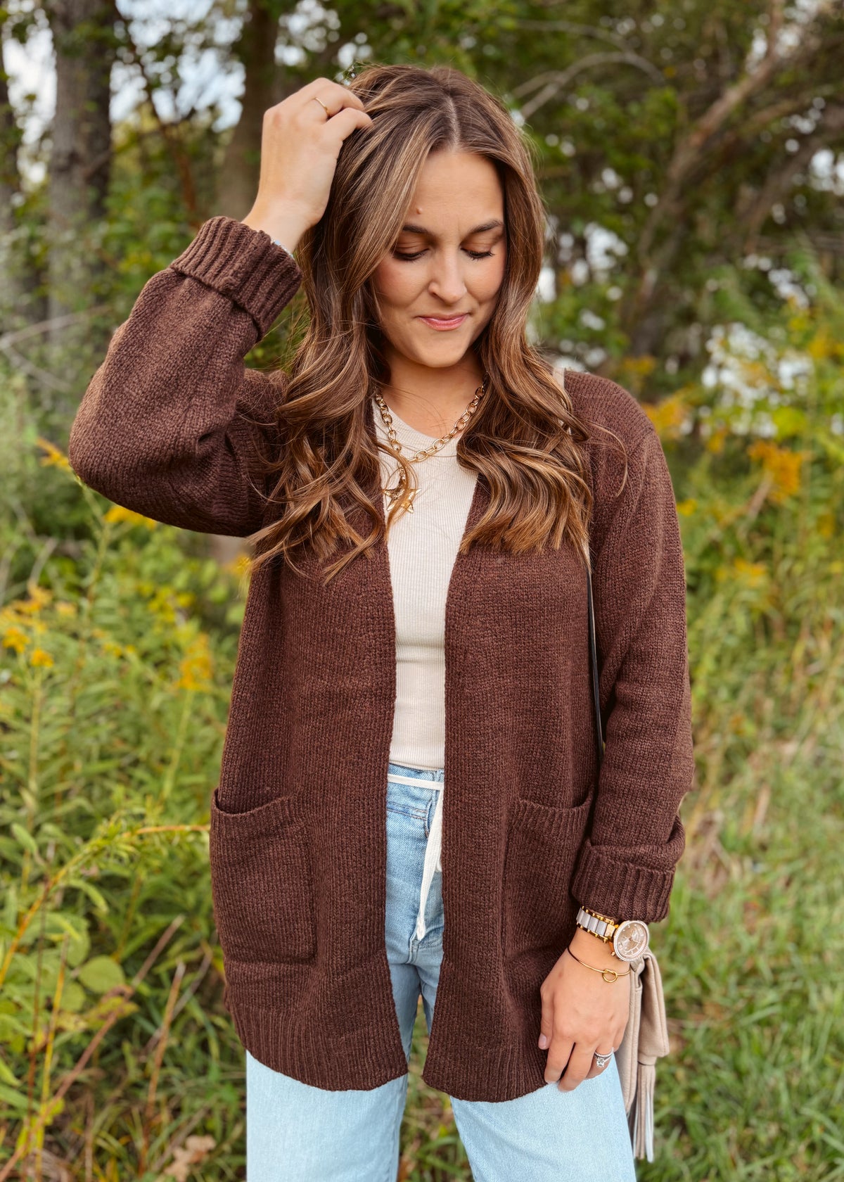 Happiness Trails Boutique - Chocolate knit cardigan