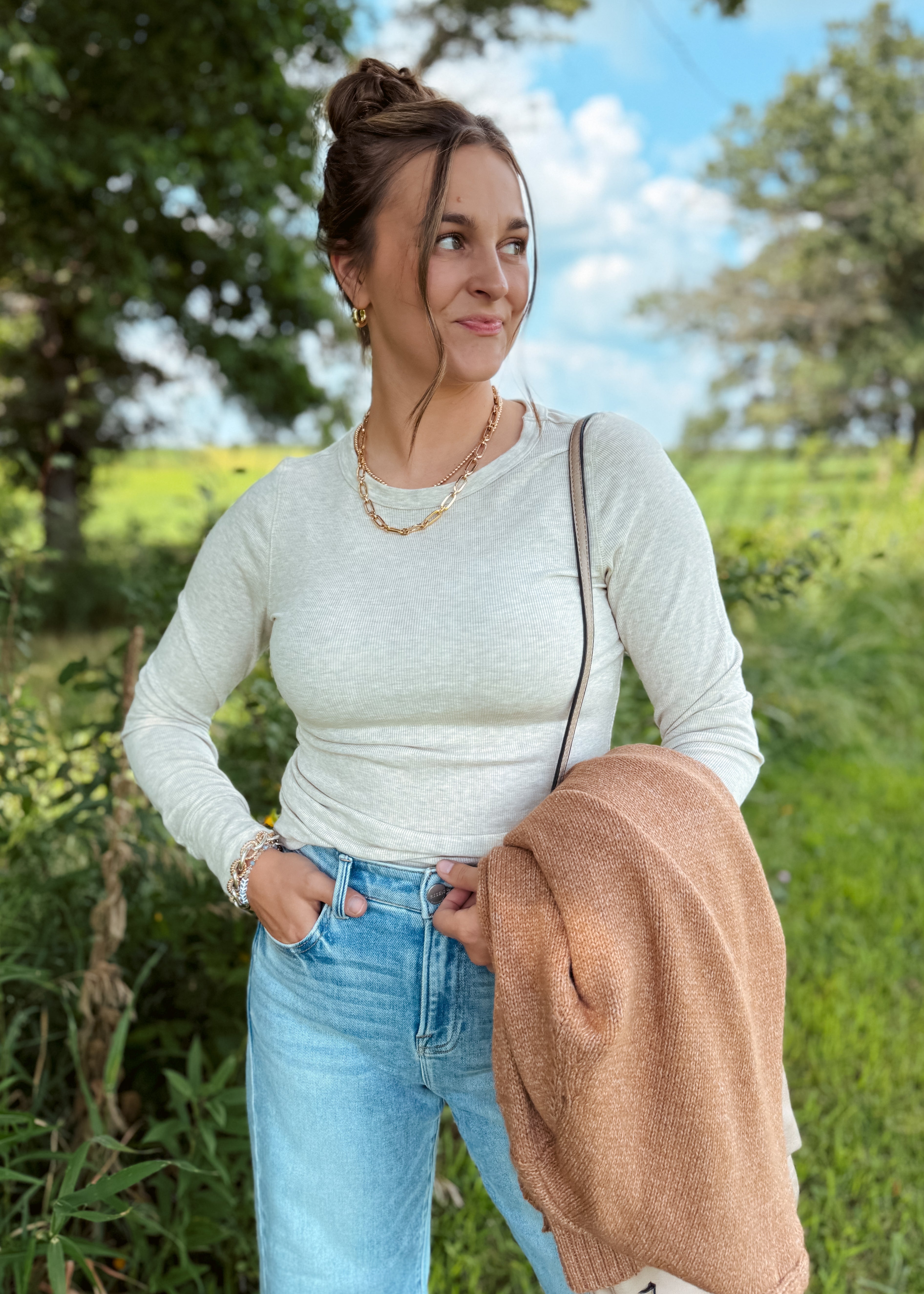 Happiness Trails Boutique - Sand heather long sleeve top