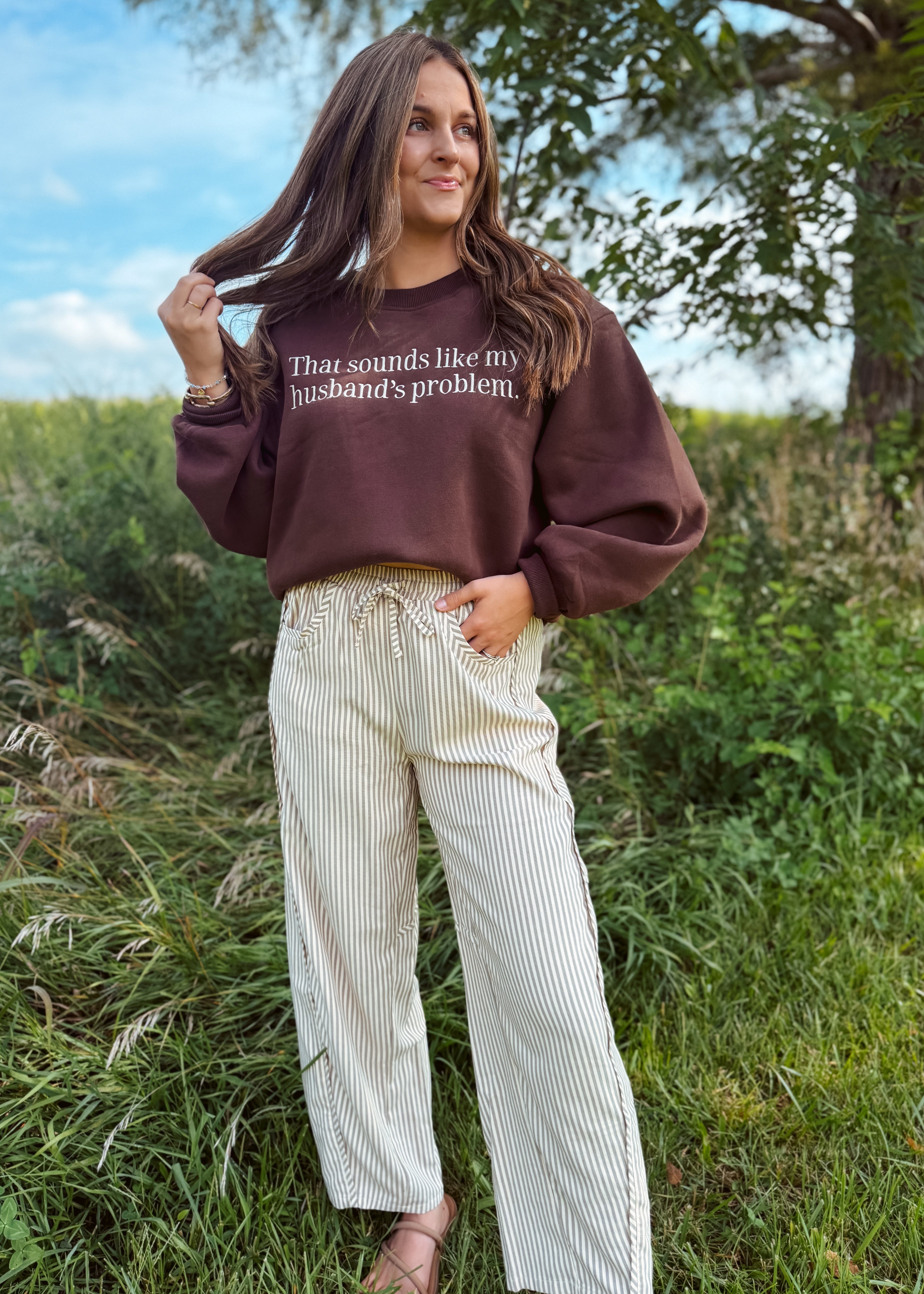 Happiness Trails Boutique - Cream/brown striped pants