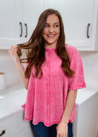 Fuchsia waffle knit top plus