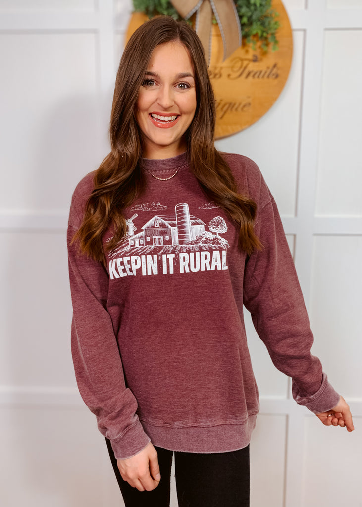 Keepin It Rural burnout merlot sweatshirt