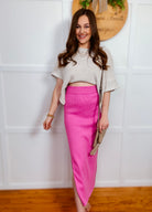 Pink ribbed maxi skirt