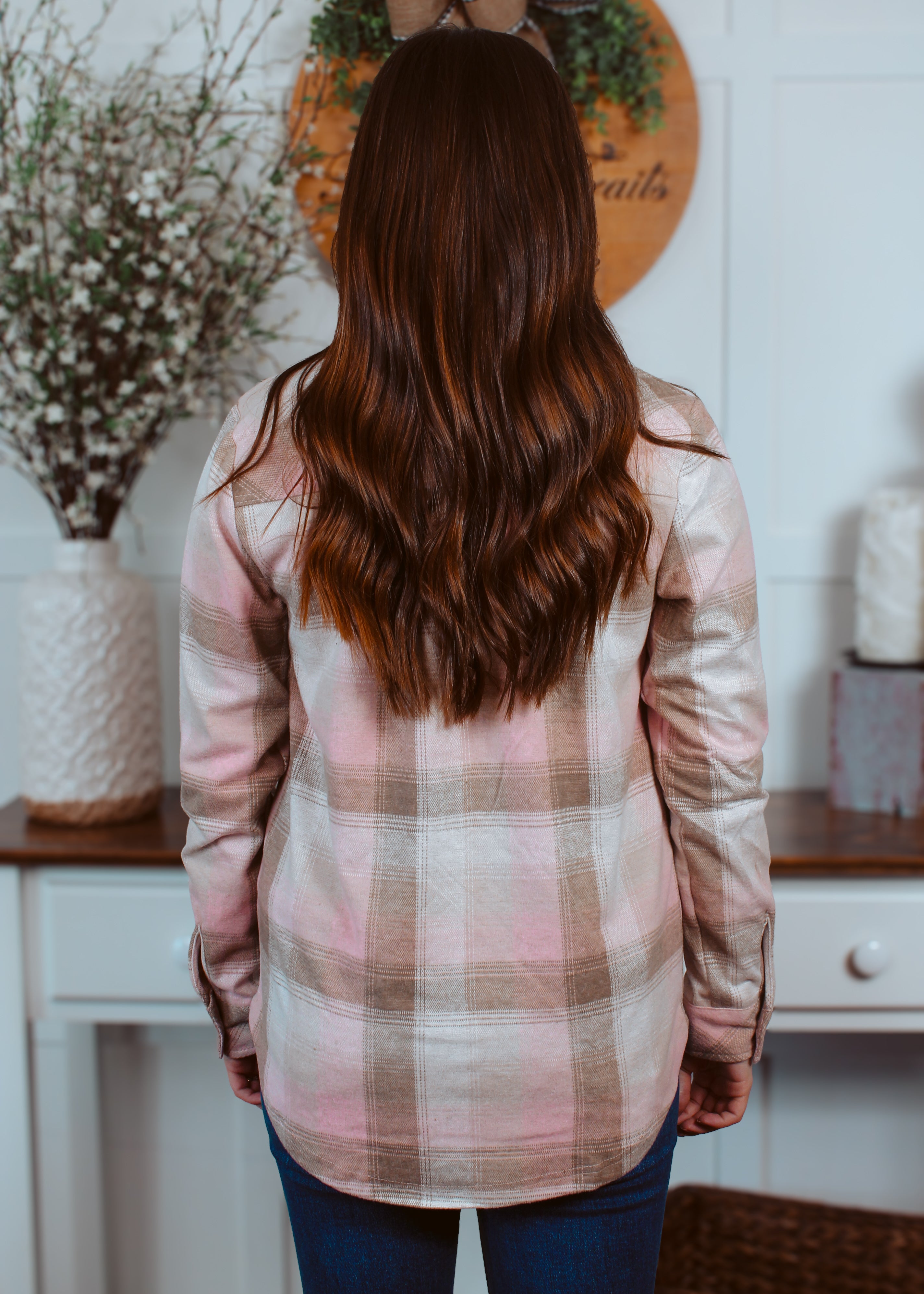 Happiness Trails Boutique - Ivory/Pink Plaid Shacket