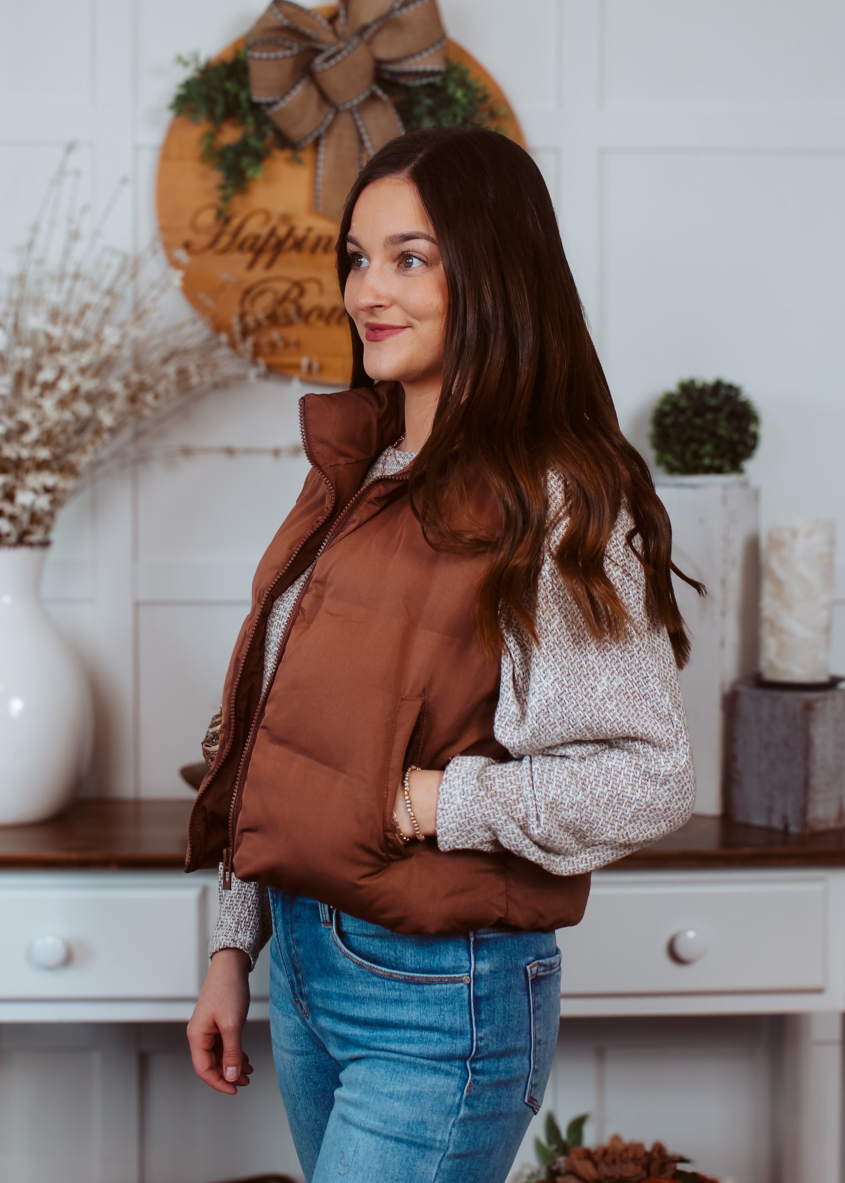Happiness Trails Boutique - Brown puffer vest