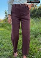 Happiness Trails Boutique - Risen Choco Brown Cuffed Barrel Jeans