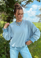 Happiness Trails Boutique - Ivory/blue striped sweatshirt