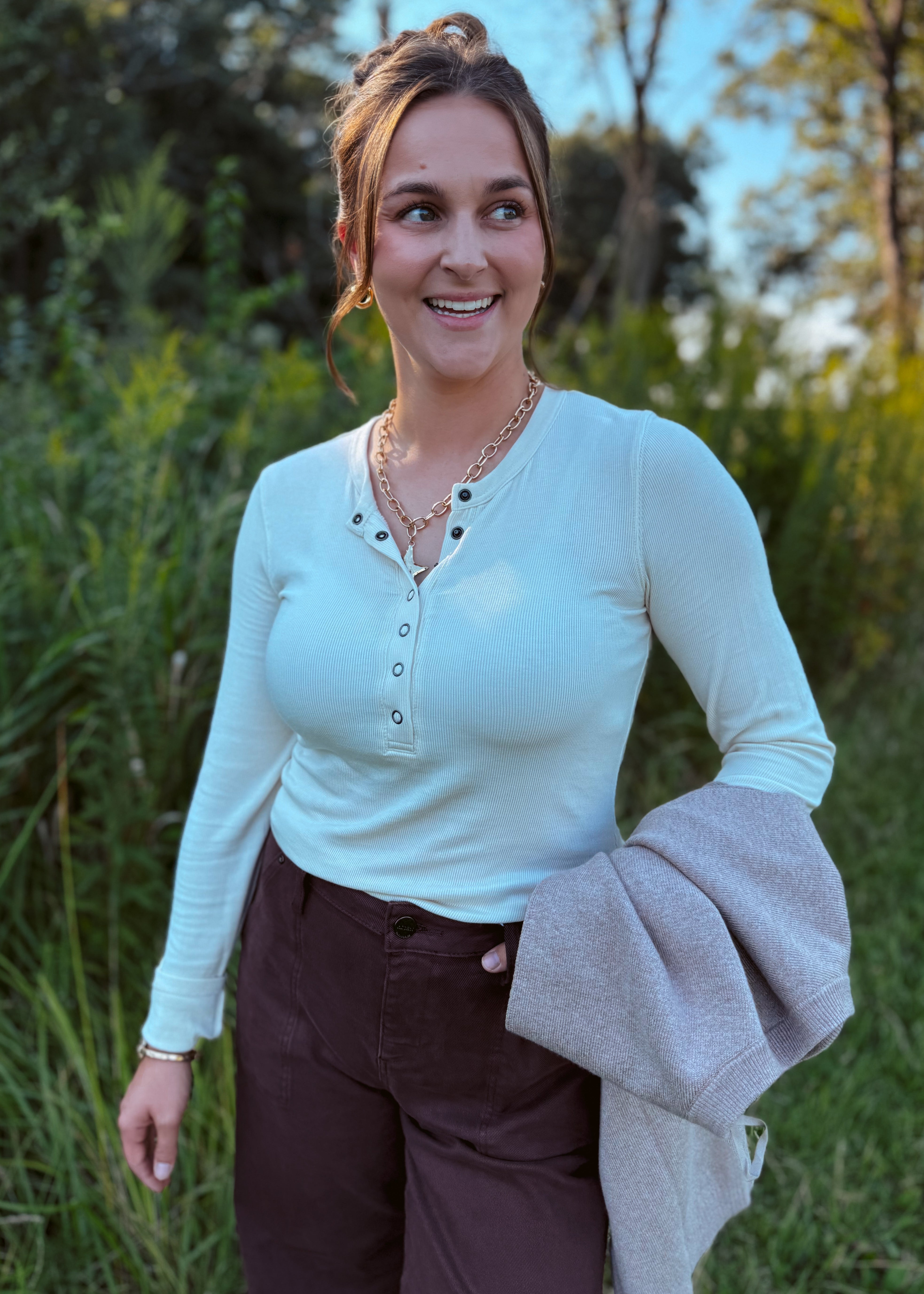 Happiness Trails Boutique - Cream Henley long-sleeved top