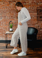 Happiness Trails Boutique - Cream/Taupe gingham denim overalls