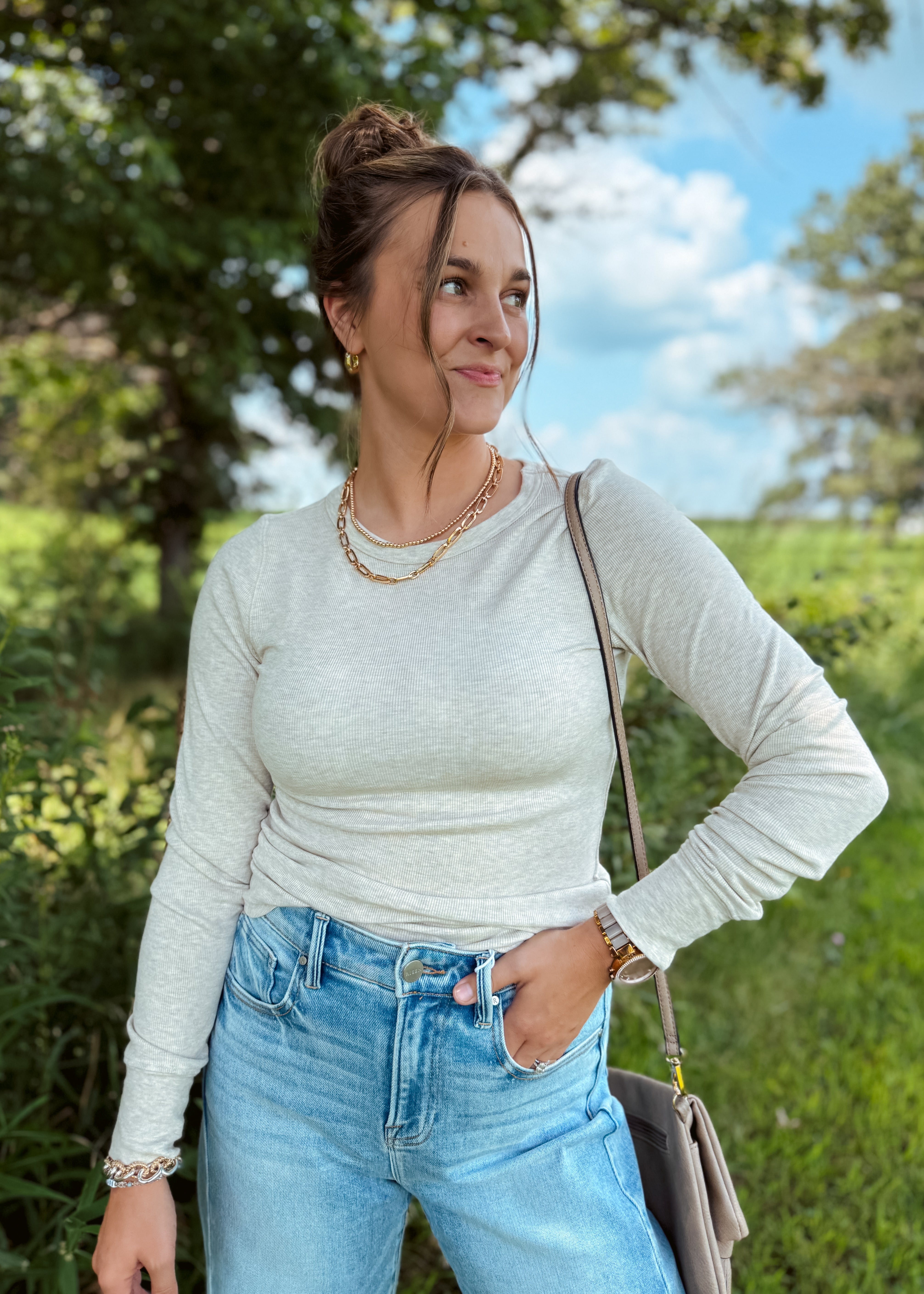Happiness Trails Boutique - Sand heather long sleeve top