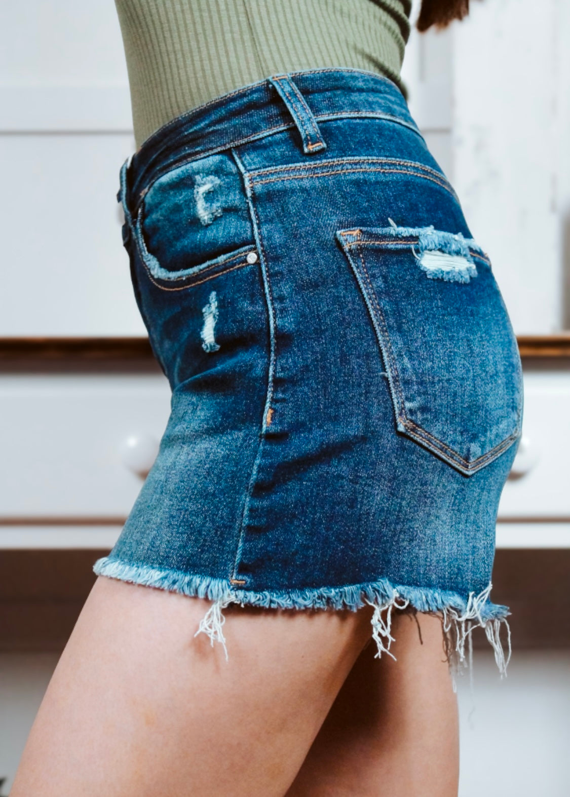 Risen high rise lightly distressed shorts
