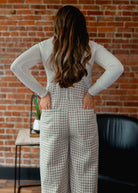 Happiness Trails Boutique - Cream/Taupe gingham denim overalls