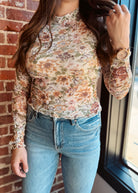 Happiness Trails Boutique - Cream floral mesh long sleeve top