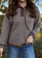 Happiness Trails Boutique - Mocha and cream striped hooded sweater
