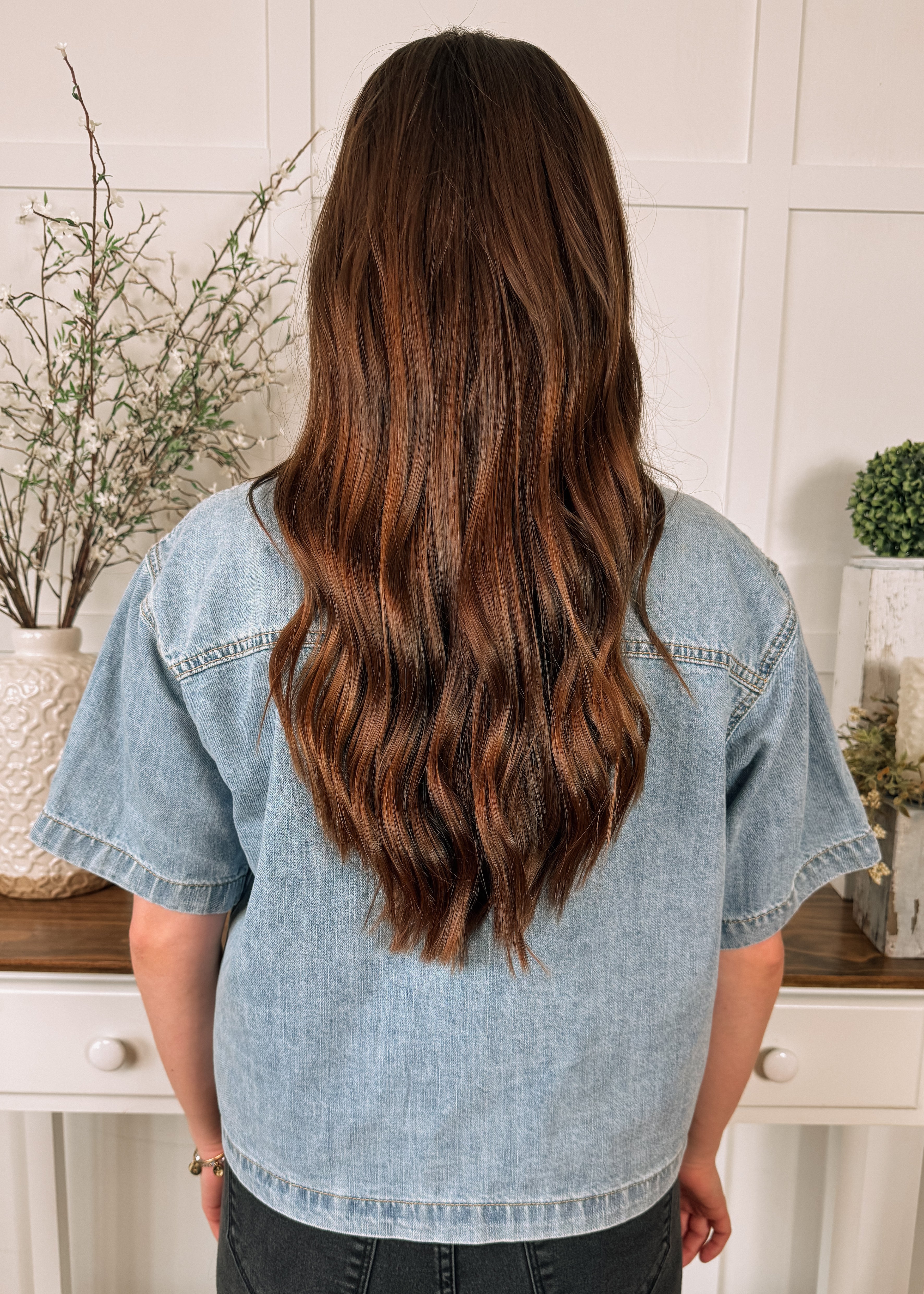 Happiness Trails Boutique - Light Denim button up short sleeve shirt