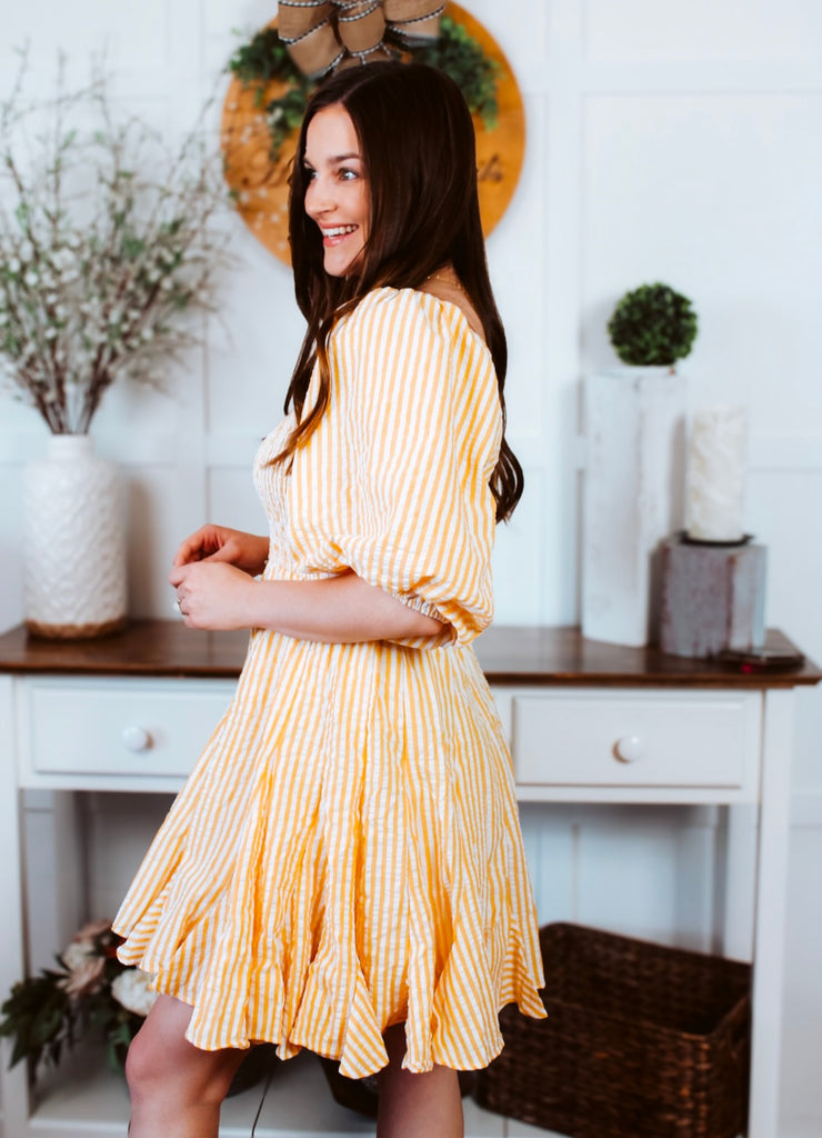 Yellow striped mini dress