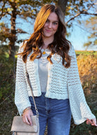 Happiness Trails Boutique - Ecru open knit crochet cardigan