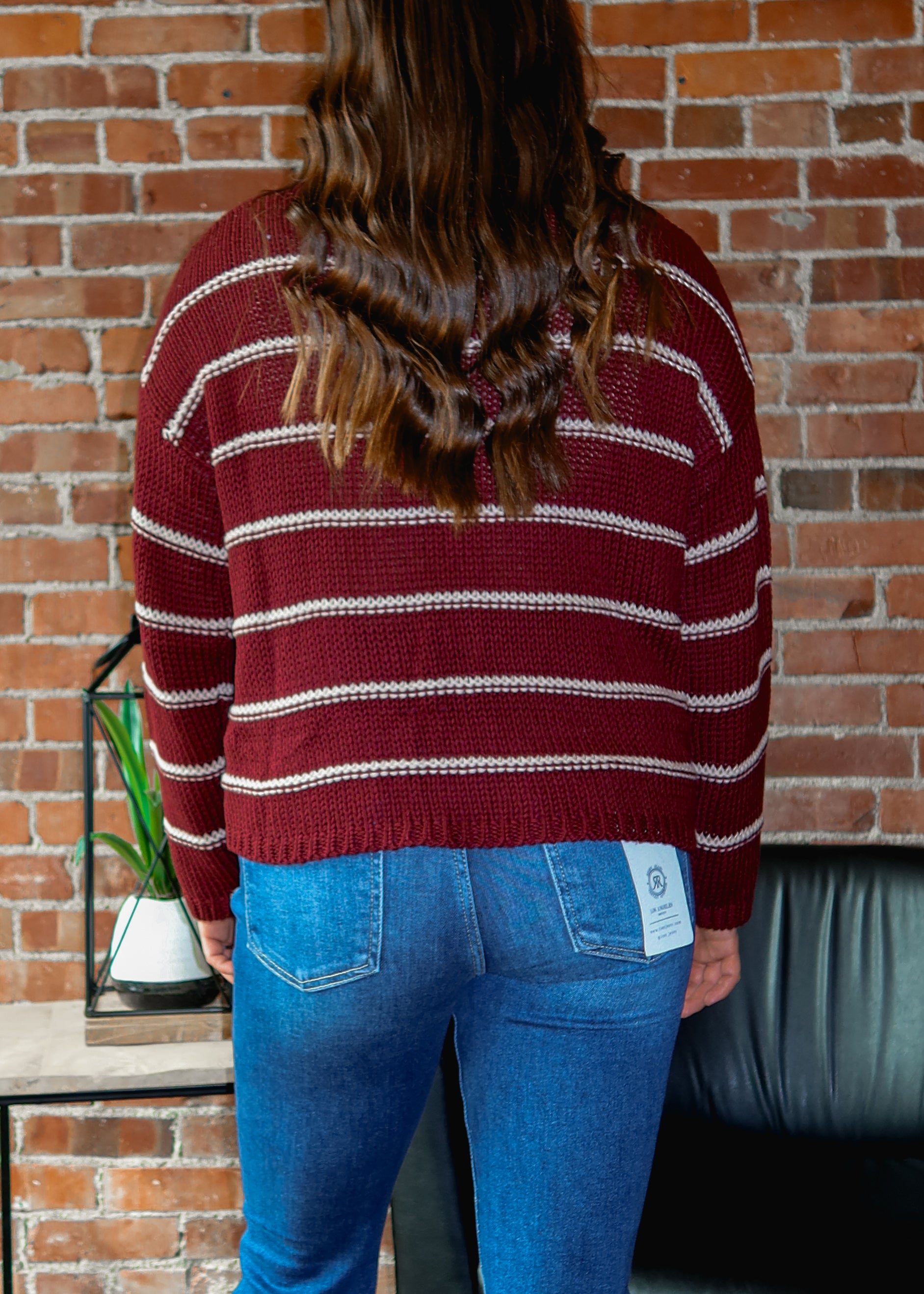 Happiness Trails Boutique - Wine/cream striped knitted sweater