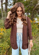 Happiness Trails Boutique - Chocolate knit cardigan