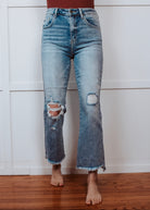 Happiness Trails Boutique - Risen jeans high rise cropped light denim with distressing