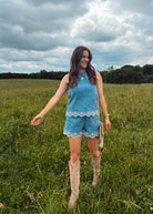 Happiness Trails Boutique - Light denim sleeveless top and short set