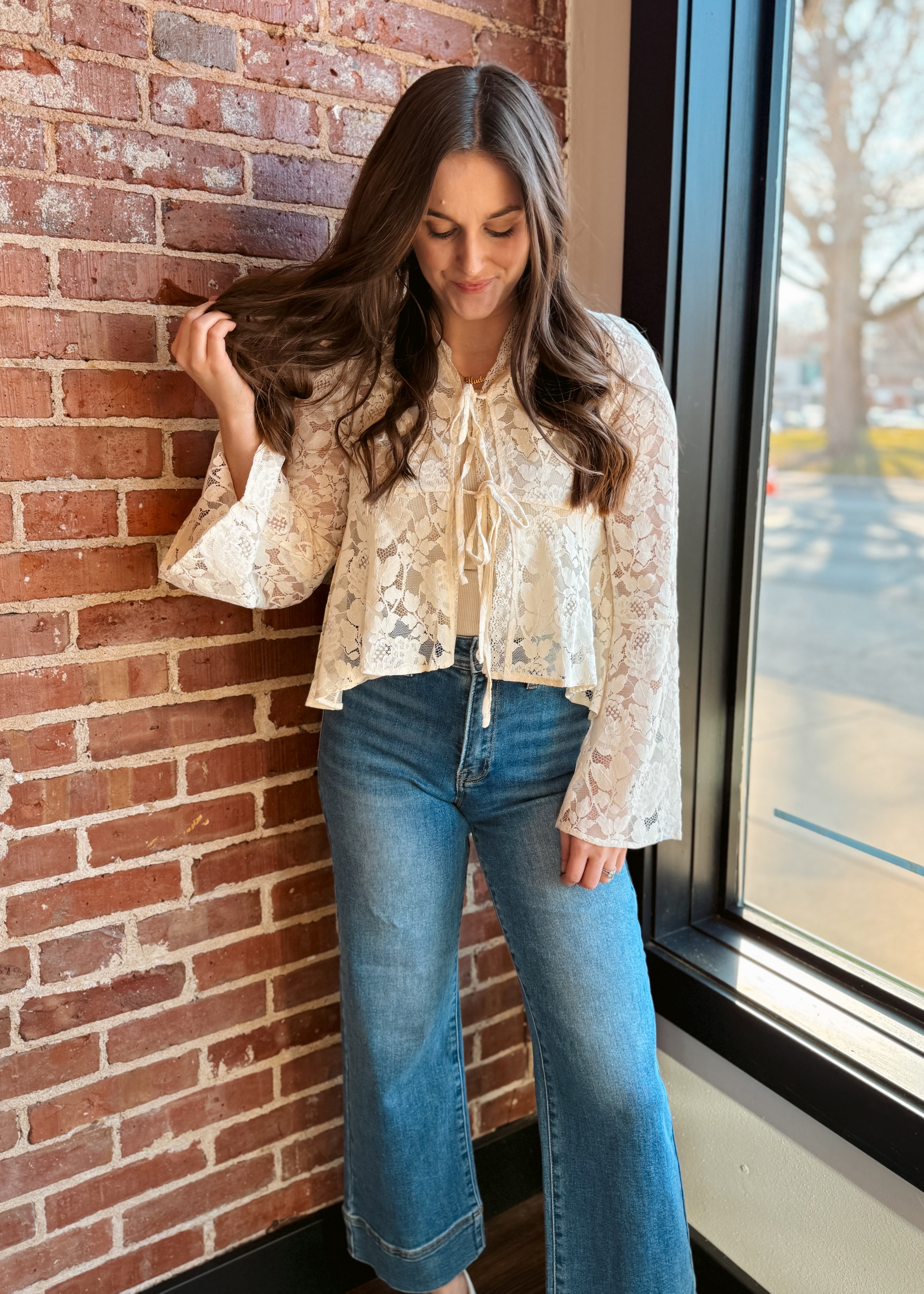 Happiness Trails Boutique - Cream floral lace blouse