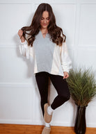 Happiness Trails Boutique - Heather Grey Colorblock Long Sleeve Top