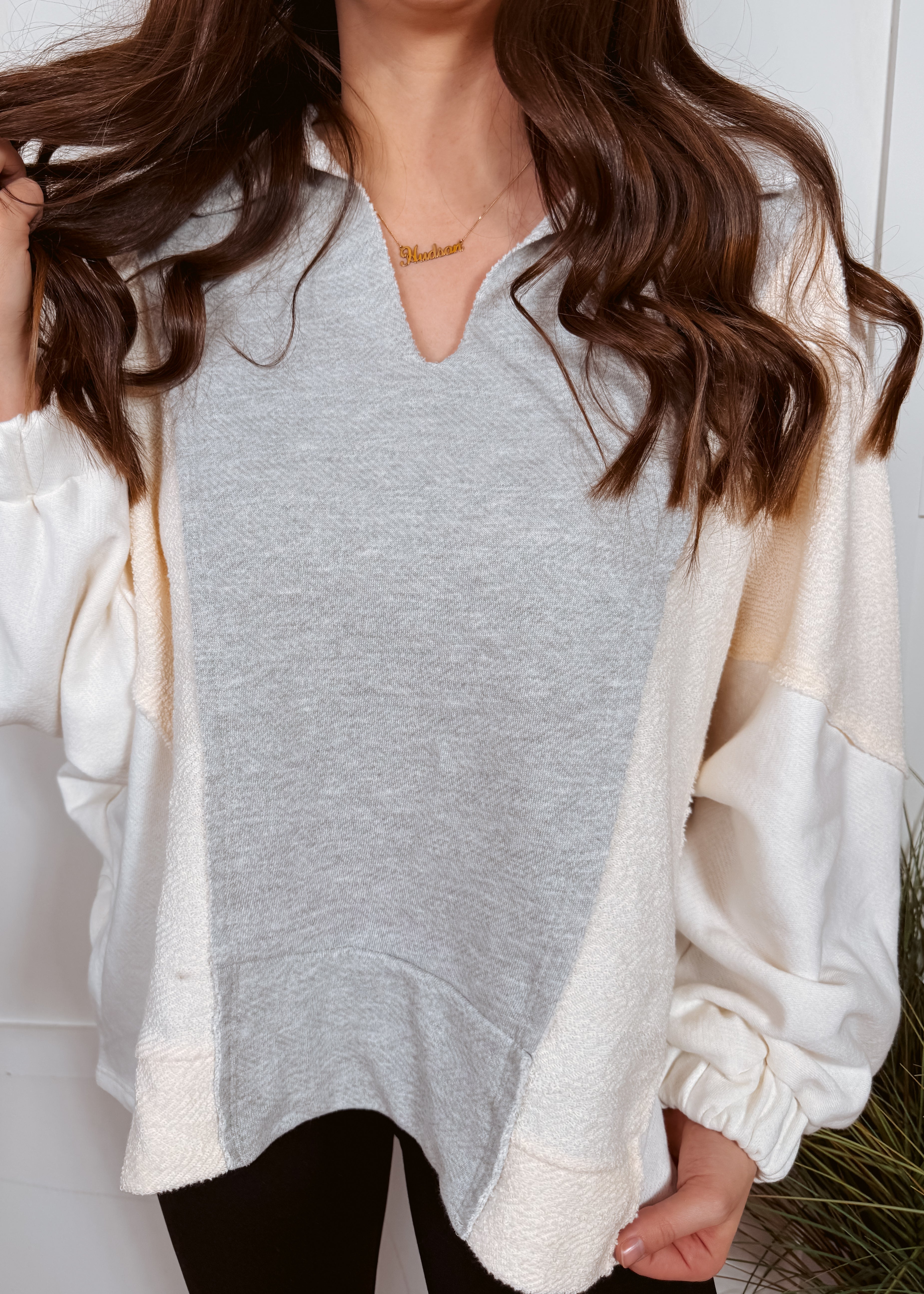 Happiness Trails Boutique - Heather Grey Colorblock Long Sleeve Top