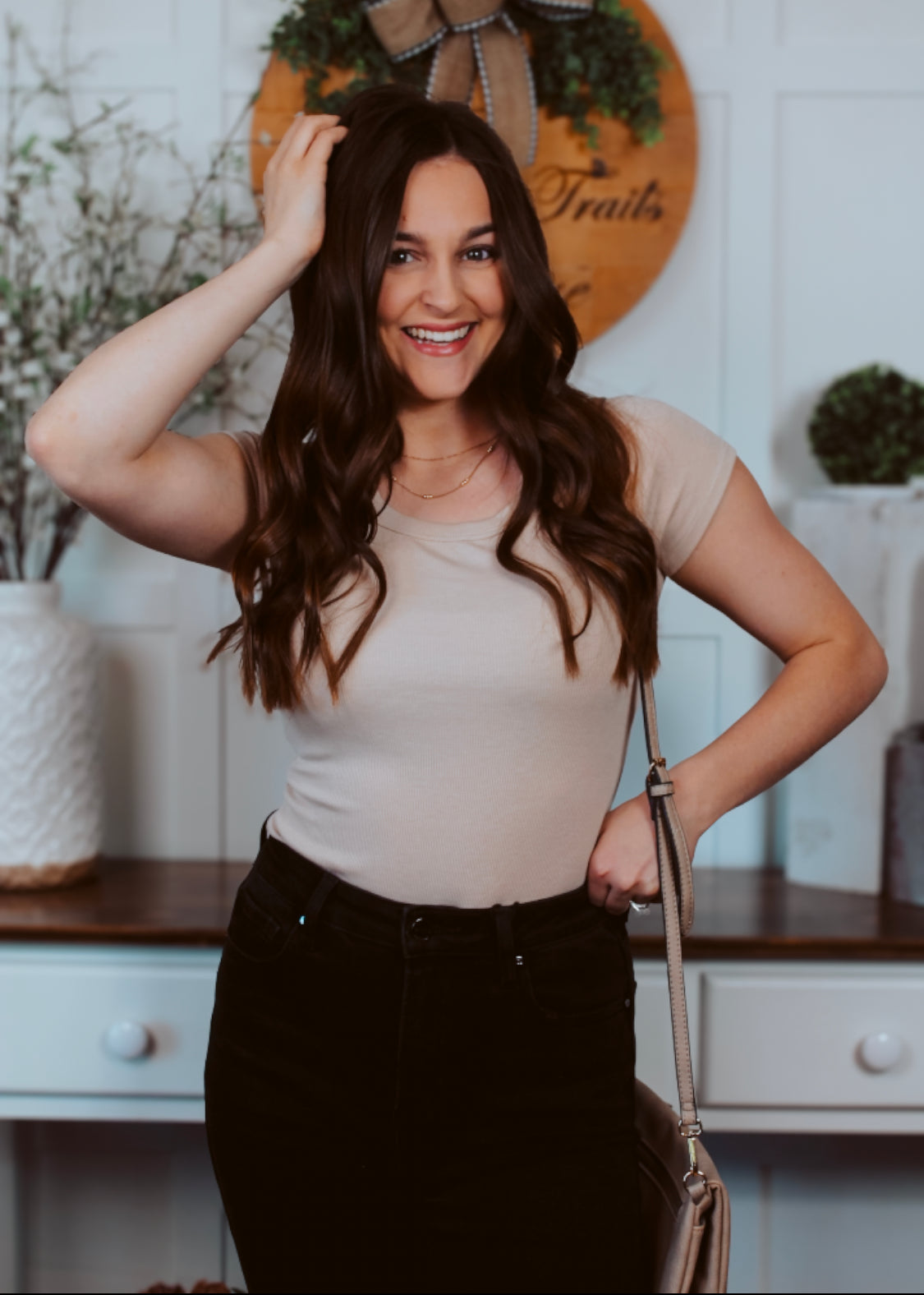 Happiness Trails Boutique - Taupe ribbed short sleeve top