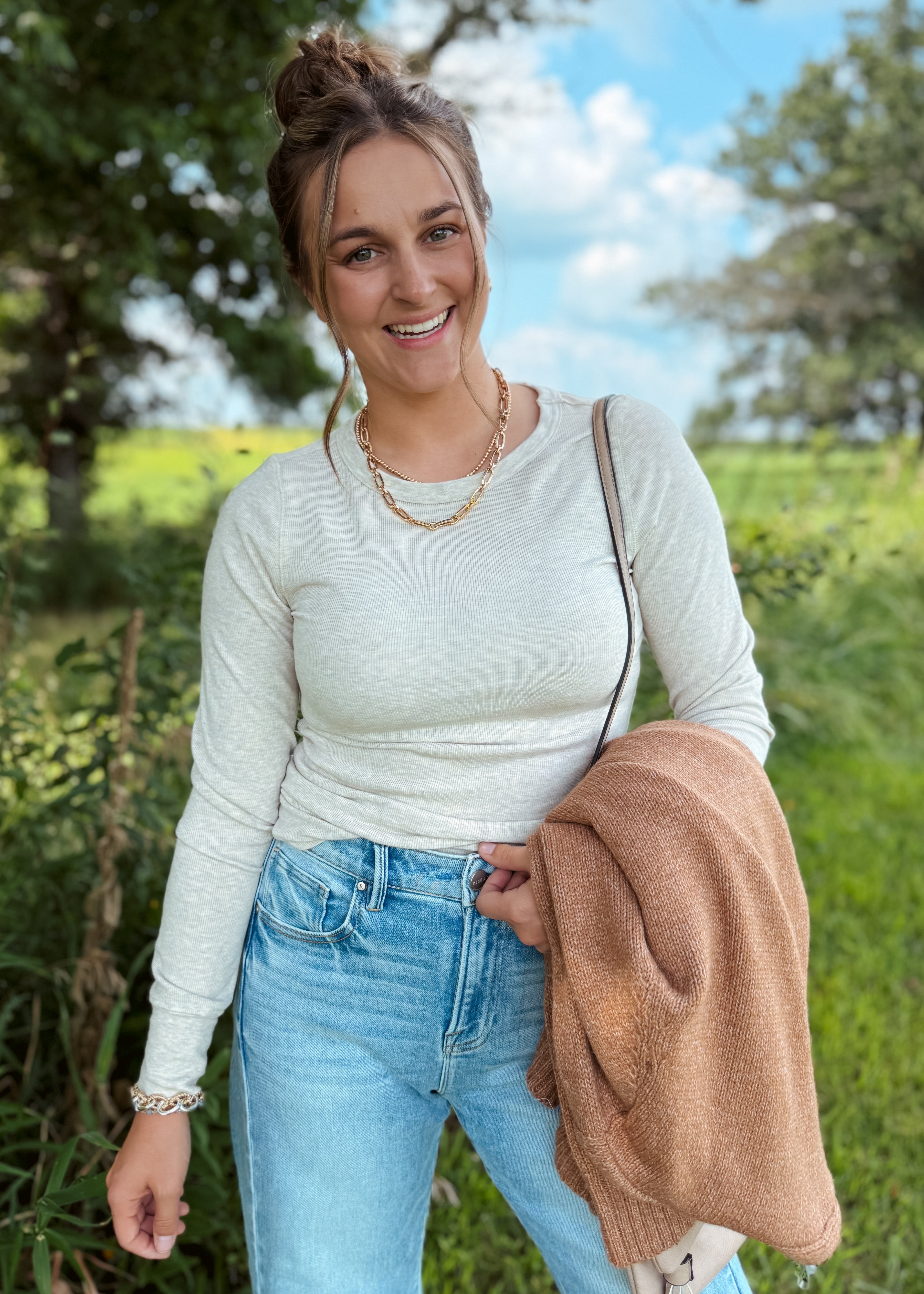 Happiness Trails Boutique - Sand heather long sleeve top