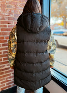 Happiness Trails Boutique - Black hooded long puffer vest