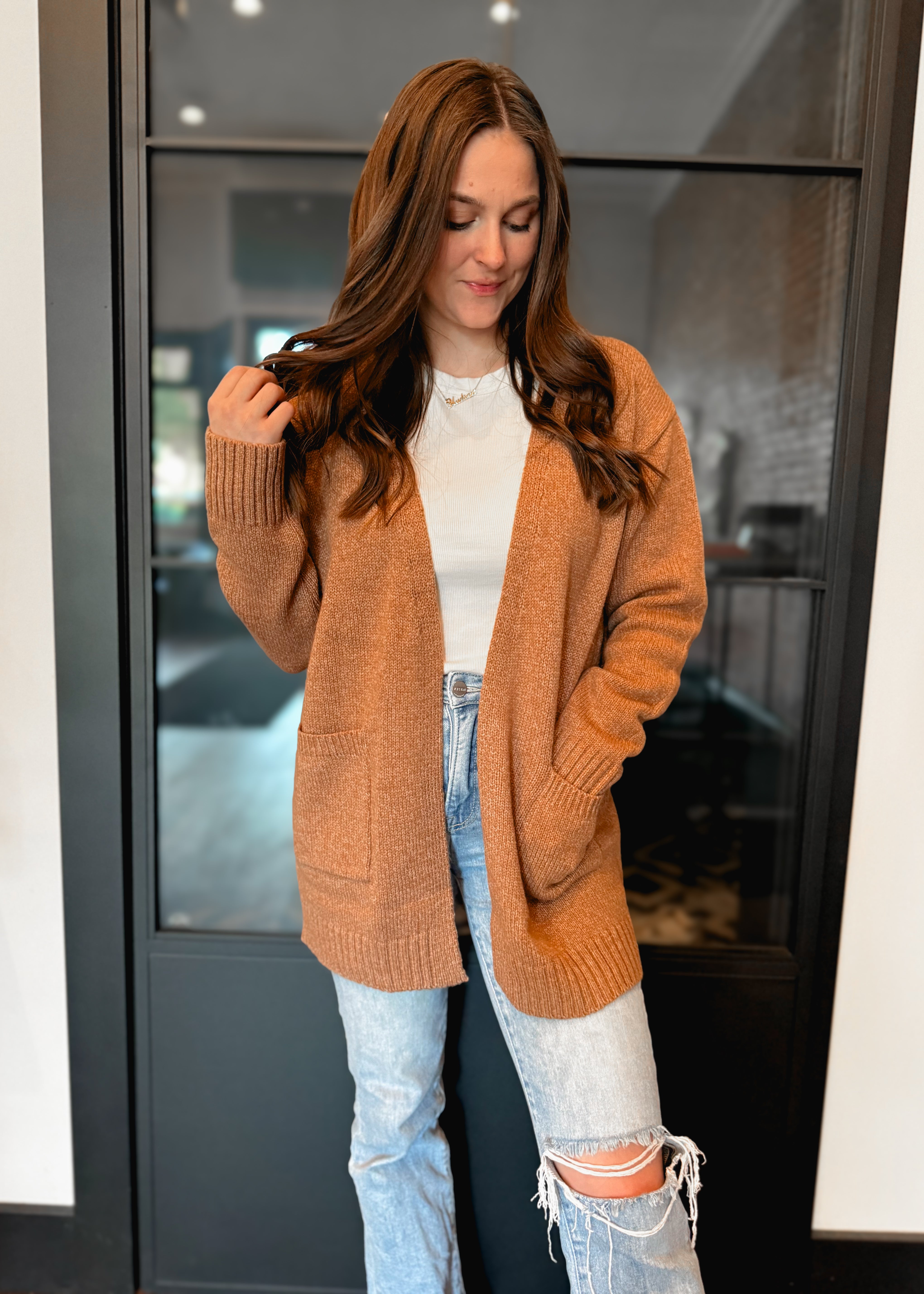 Happiness Trails Boutique - Deep camel knit cardigan