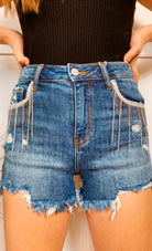 Risen high rise rhinestone shorts
