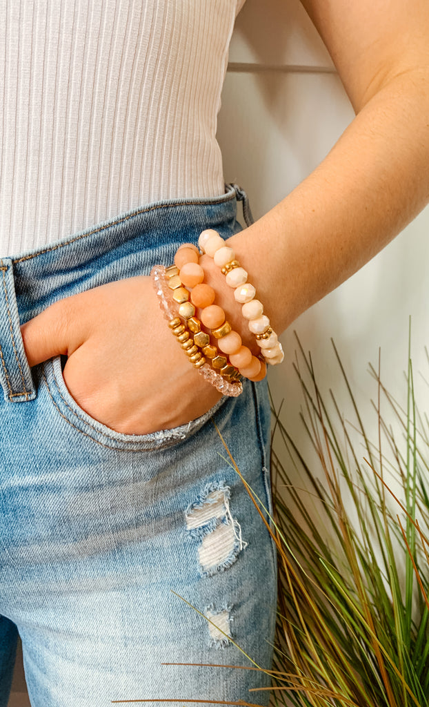 Pink Natural Stone Bracelet Set
